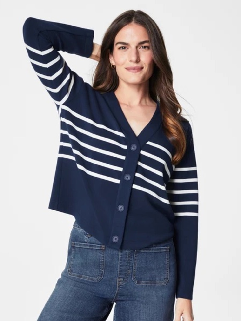 Spanx Airessentials Striped Cardigan Navy & White